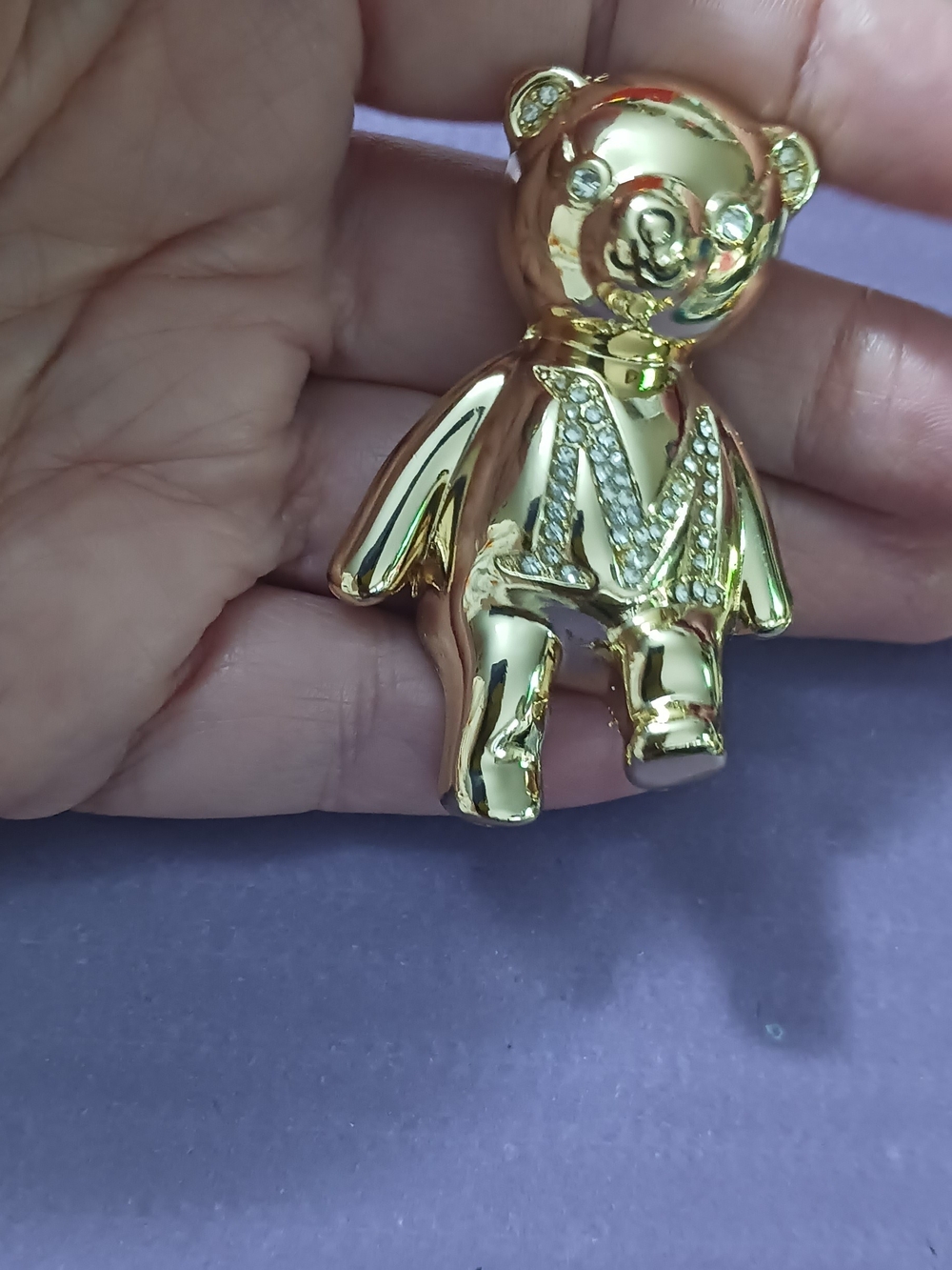 MAXMARA Gold Teddy Bear Brooch with Sparkling 'M' Accent Made Italy